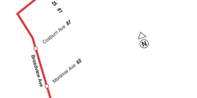 Χάρτης της TTC 8 Broadview δρομολόγιο Τορόντο