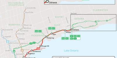 Χάρτης της γραμμής Lakeshore Ανατολικά Go Transit