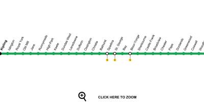 Χάρτης του Τορόντο μετρό γραμμή 2 Bloor-Danforth