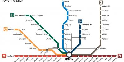 Χάρτης του Τορόντο τρένα Go Transit